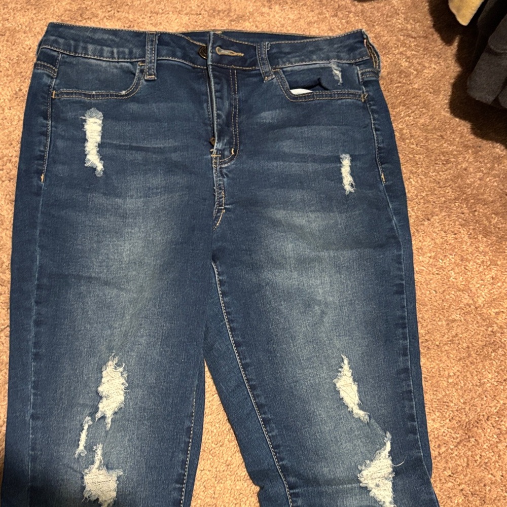 SO Women's Distressed Dark Blue Boyfriend Jeans